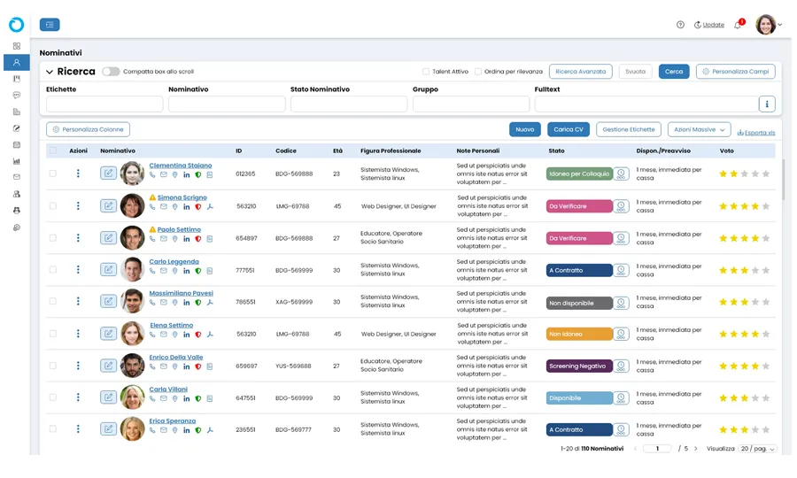 Gestione candidati in Performa Recruit