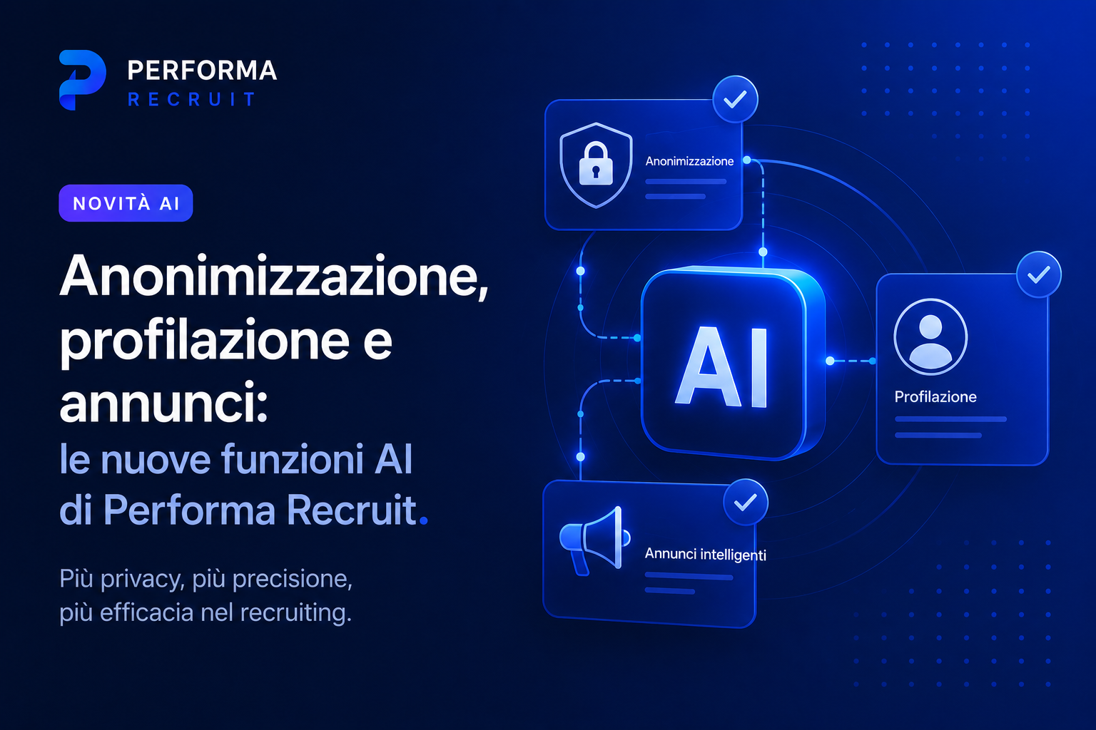 Anonimizzazione, profilazione e annunci: le nuove funzioni AI di Performa Recruit