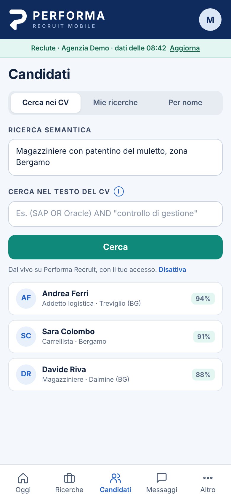Performa Recruit Mobile: ricerca semantica e booleana dei candidati nei CV